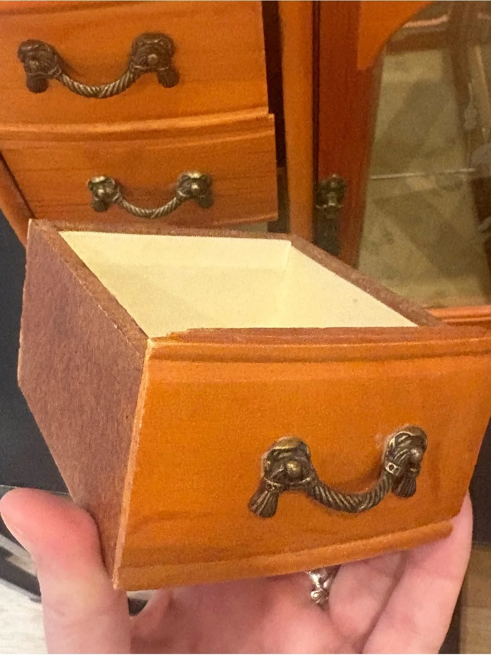 Vintage Wooden Jewelry Box with Glass Door with Four Boxes